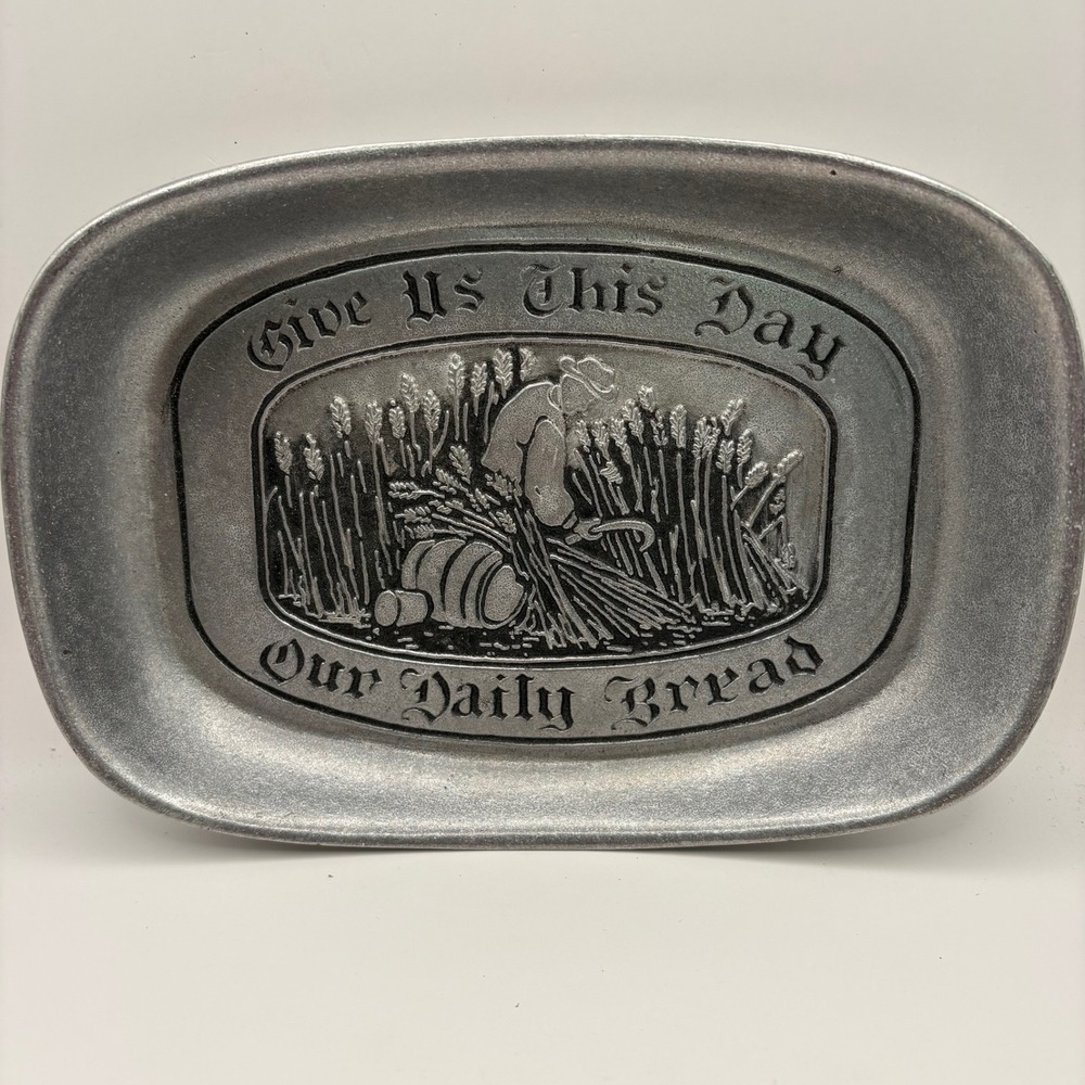 Vintage Wilton Armetale Mid Century Pewter Tray Give Us This Day Our Daily Bread